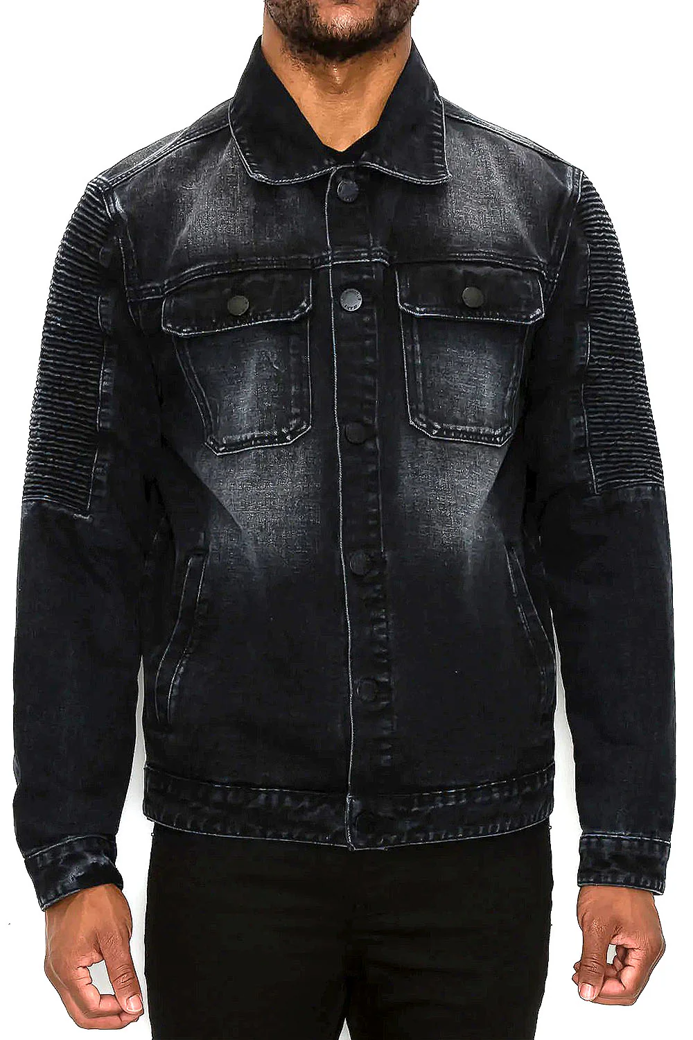Biker Washed Denim Jacket - Image 9