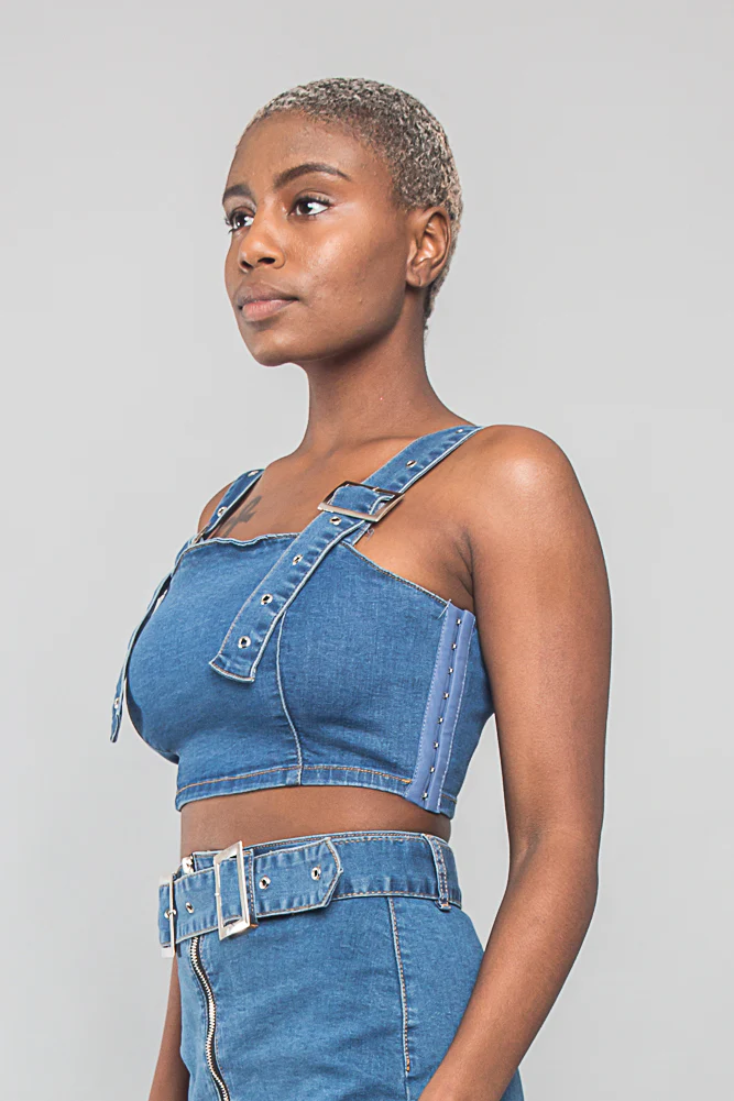 Buckled Denim Cropped Shirt - Image 8