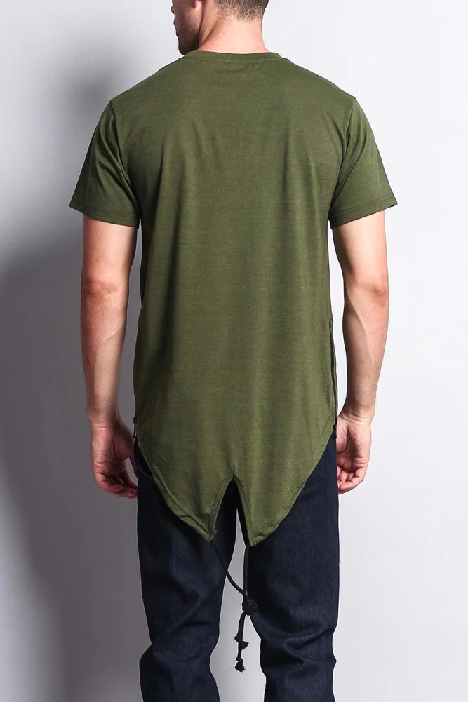 Chest Double Zipper Fishtail Long Length Curved Hem T-Shirt - Image 13