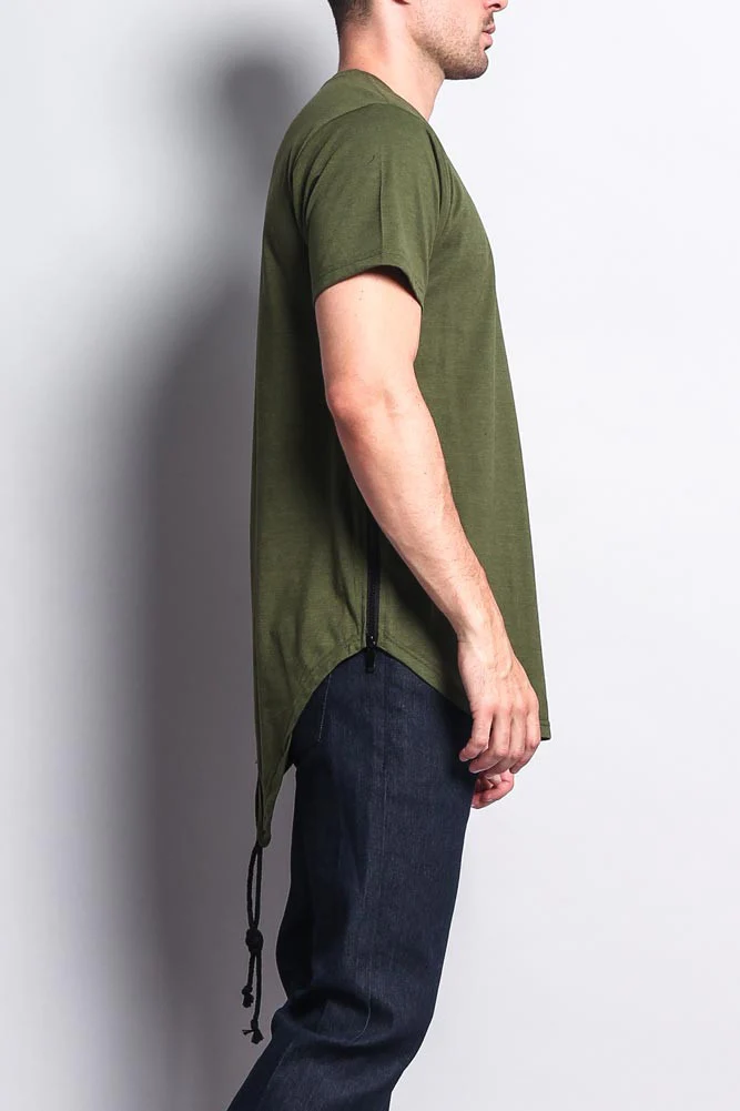 Chest Double Zipper Fishtail Long Length Curved Hem T-Shirt - Image 14