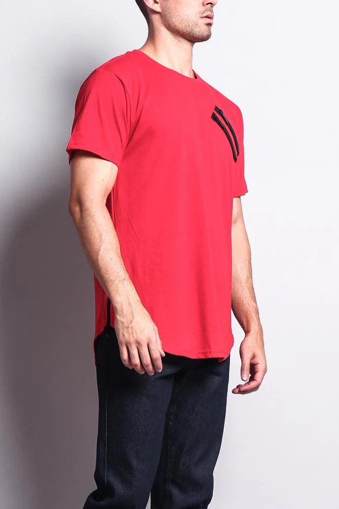 Chest Double Zipper Fishtail Long Length Curved Hem T-Shirt - Image 20