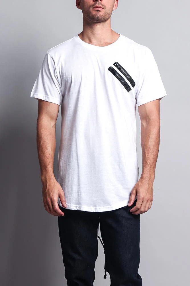 Chest Double Zipper Fishtail Long Length Curved Hem T-Shirt - Image 21
