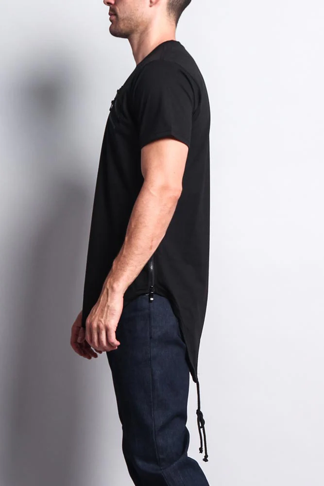 Chest Double Zipper Fishtail Long Length Curved Hem T-Shirt - Image 3