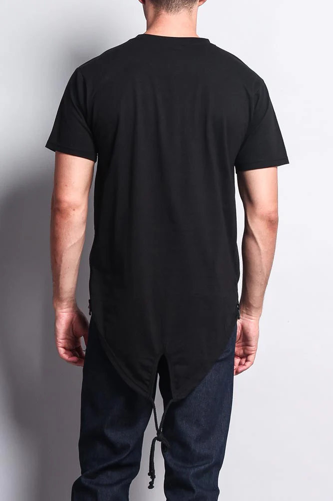 Chest Double Zipper Fishtail Long Length Curved Hem T-Shirt - Image 4