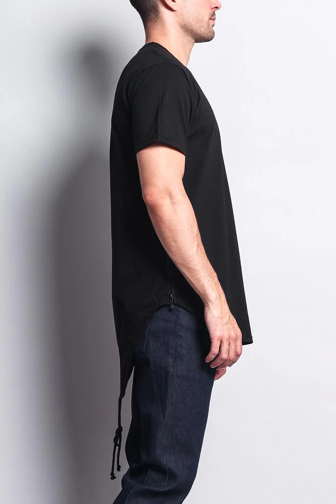 Chest Double Zipper Fishtail Long Length Curved Hem T-Shirt - Image 5