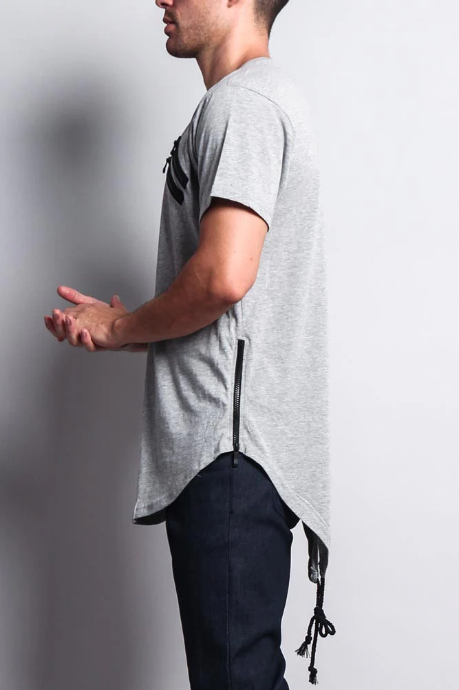 Chest Double Zipper Fishtail Long Length Curved Hem T-Shirt - Image 7