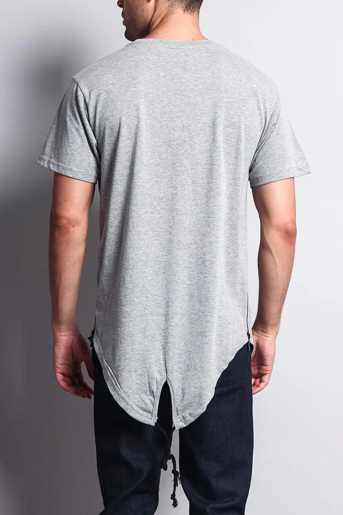 Chest Double Zipper Fishtail Long Length Curved Hem T-Shirt - Image 8