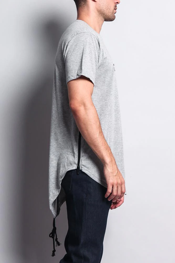 Chest Double Zipper Fishtail Long Length Curved Hem T-Shirt - Image 9