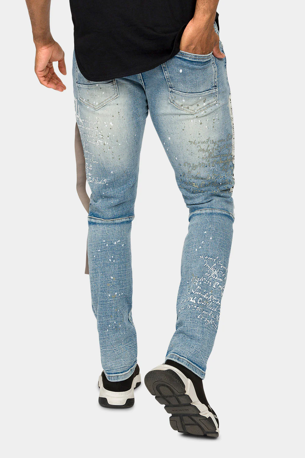Collage Patch Faded Denim Jeans - Image 3
