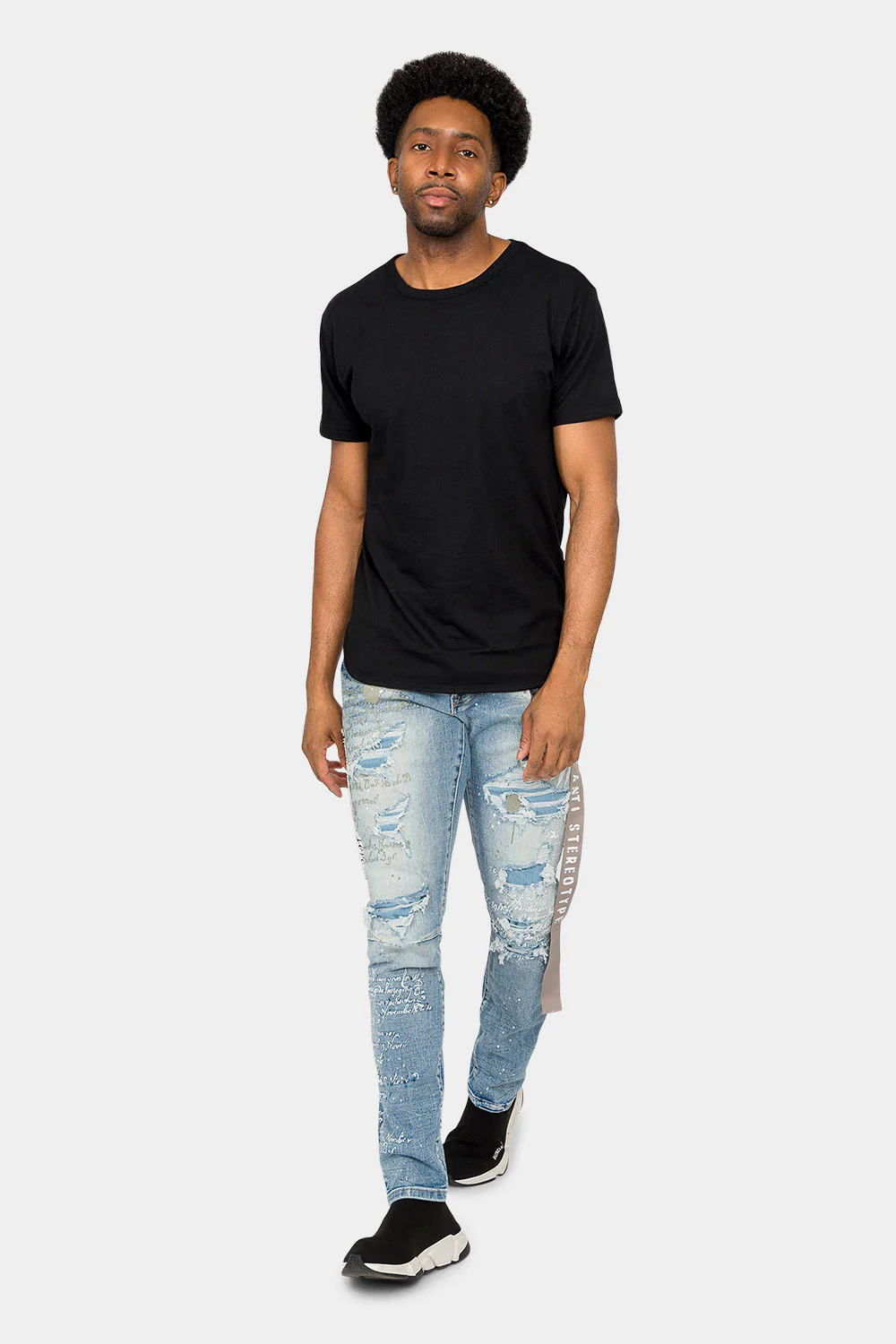 Collage Patch Faded Denim Jeans - Image 5
