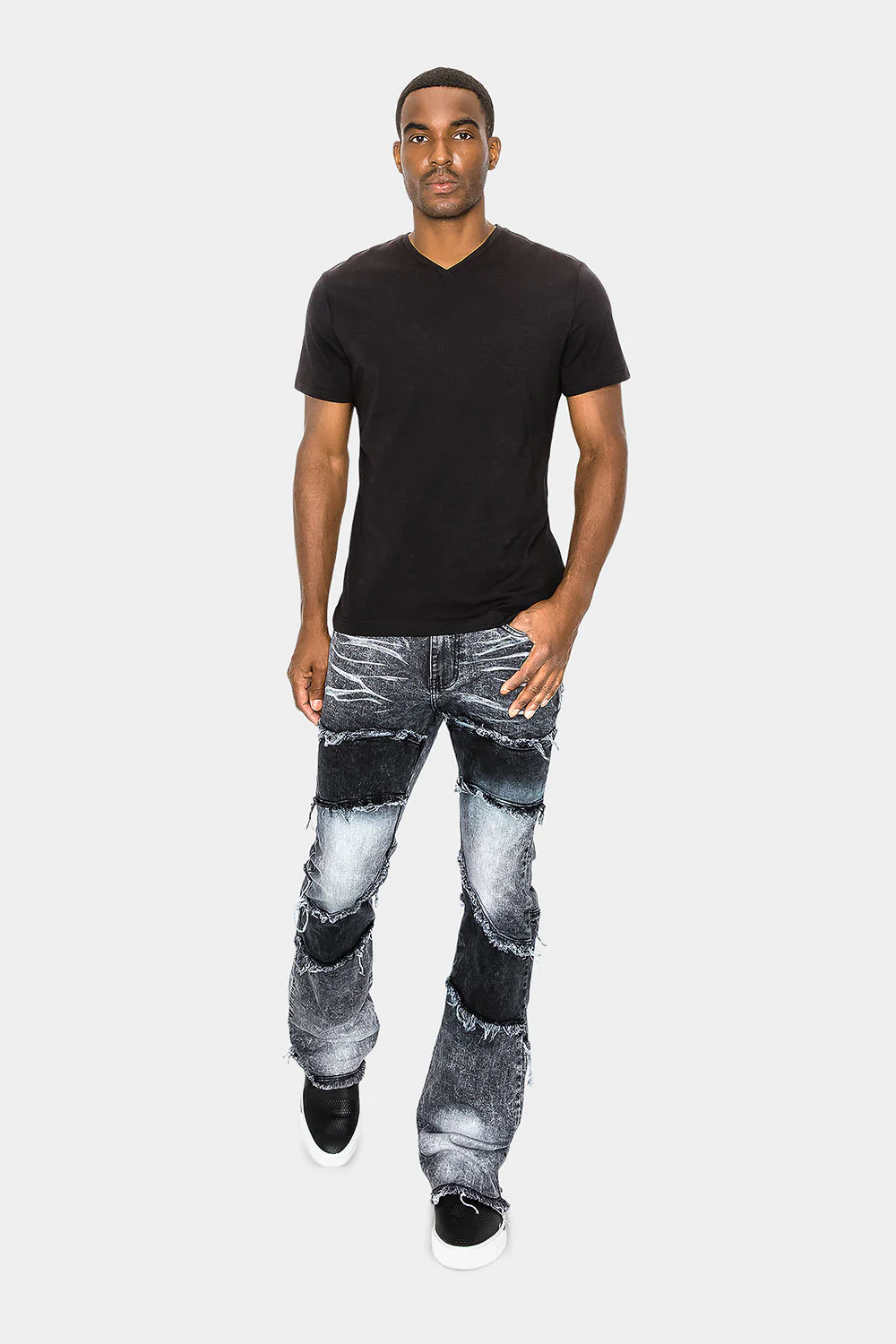 Color Block Wide Washed Denim Jeans - Image 4