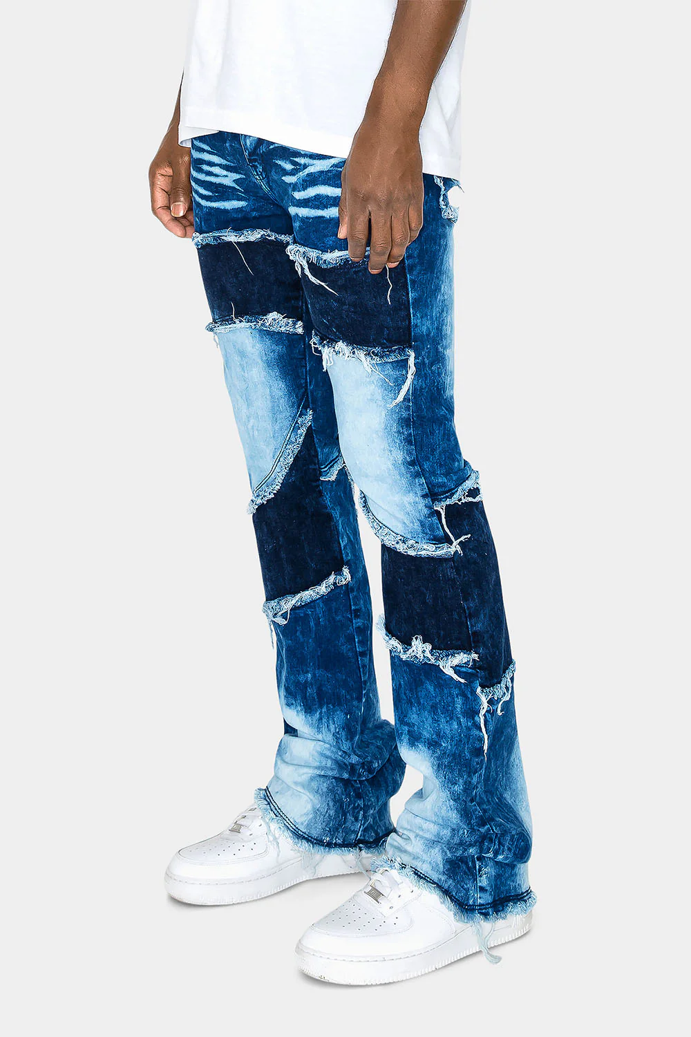 Color Block Wide Washed Denim Jeans - Image 6