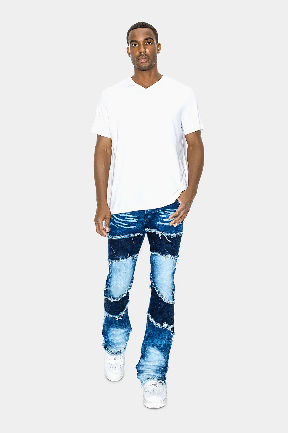 Color Block Wide Washed Denim Jeans - Image 8