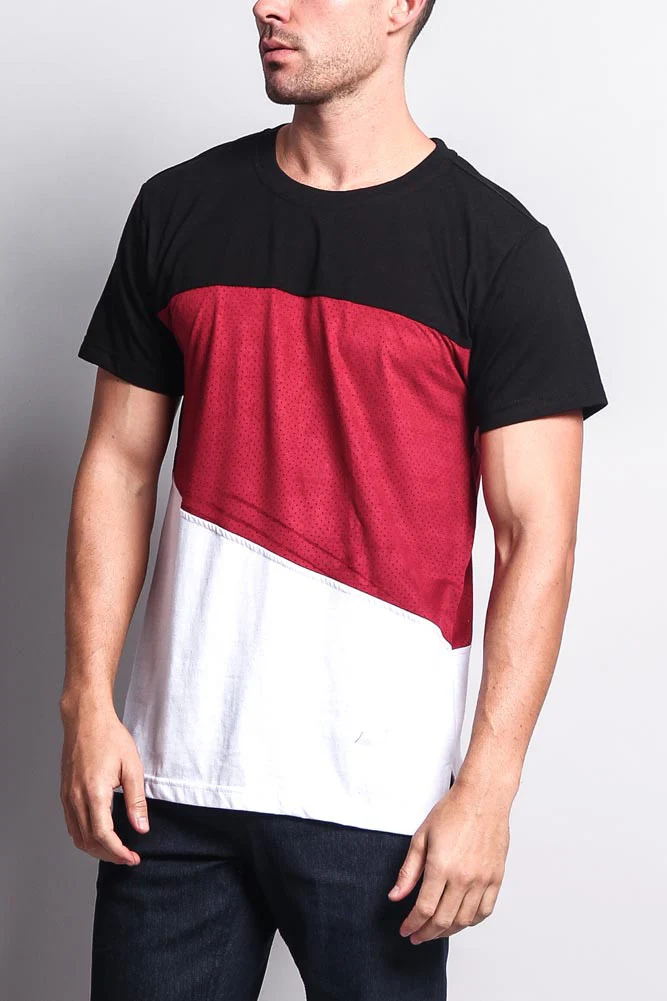 Colorblock Poly Suede Mesh T-Shirt - Image 3