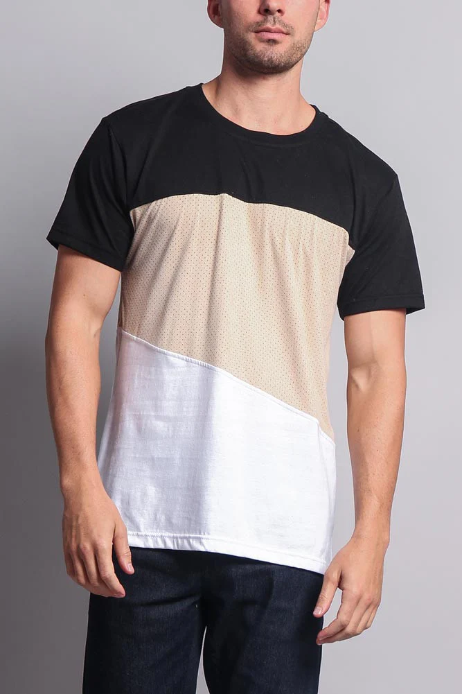 Colorblock Poly Suede Mesh T-Shirt - Image 7
