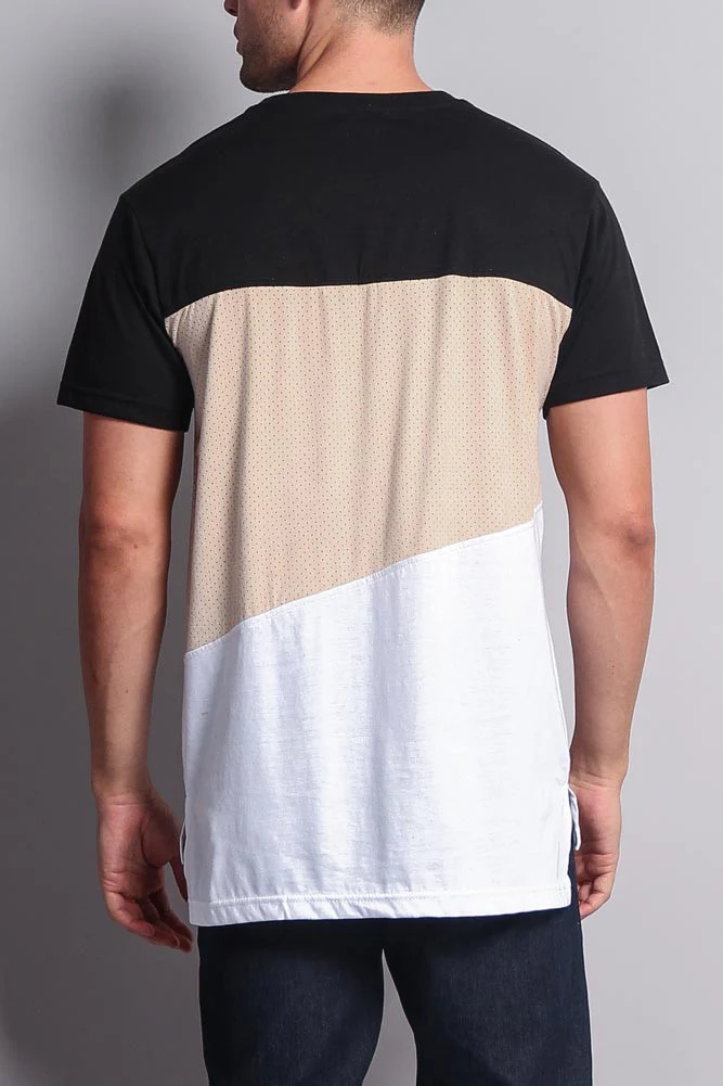 Colorblock Poly Suede Mesh T-Shirt - Image 9