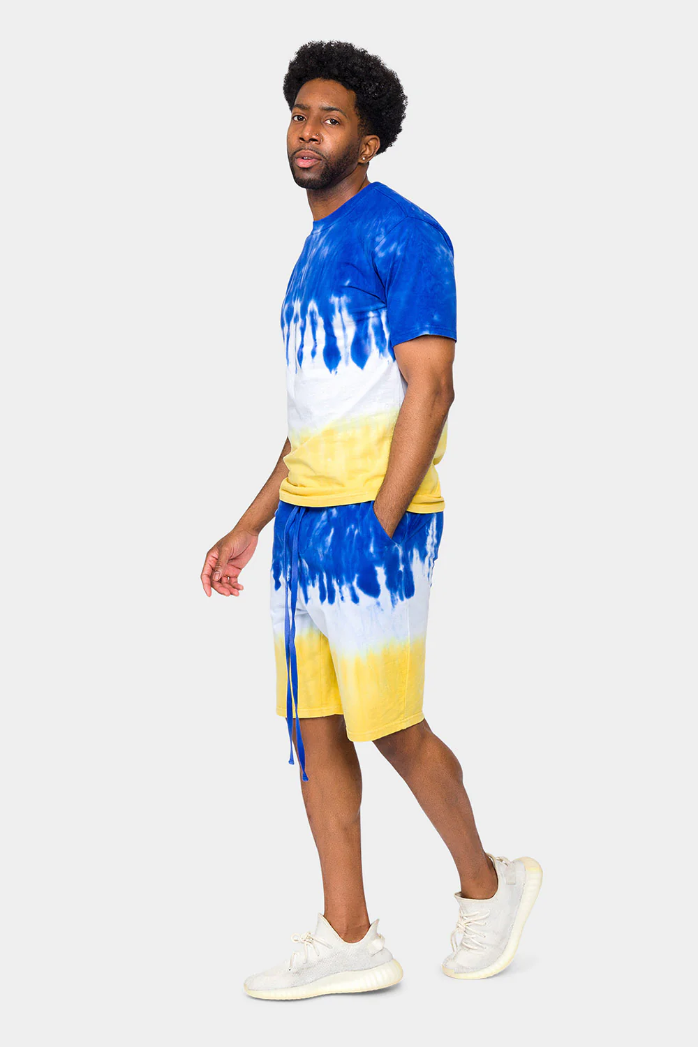Colorblock Tie Dye Cotton Shirt Shorts Set - Image 8