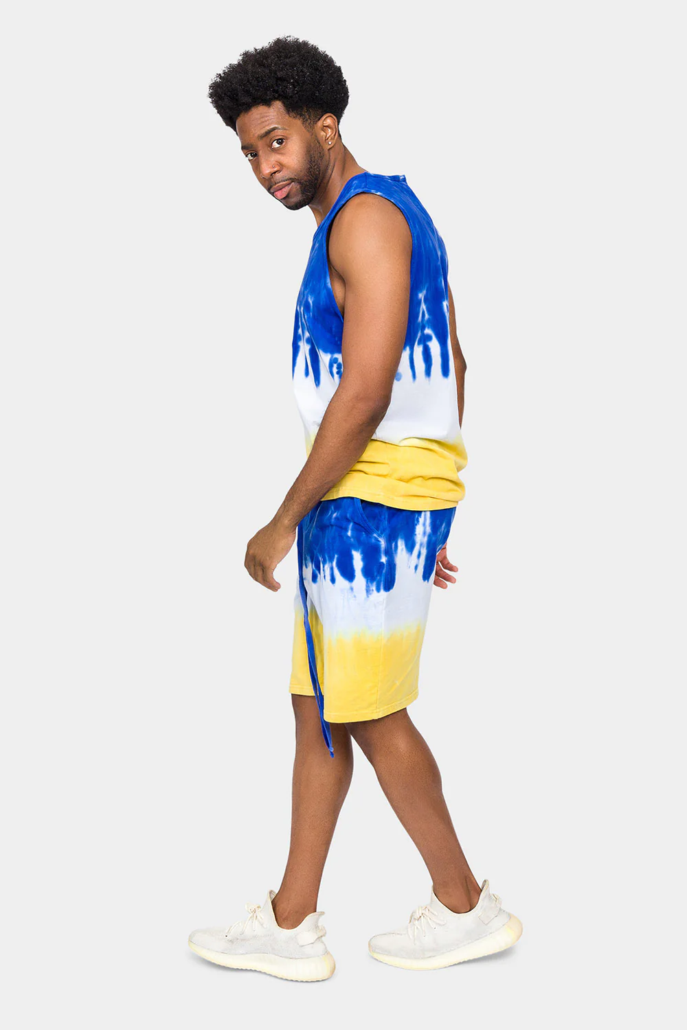 Colorblock Tie Dye Cotton Tank Top Shorts Set - Image 8