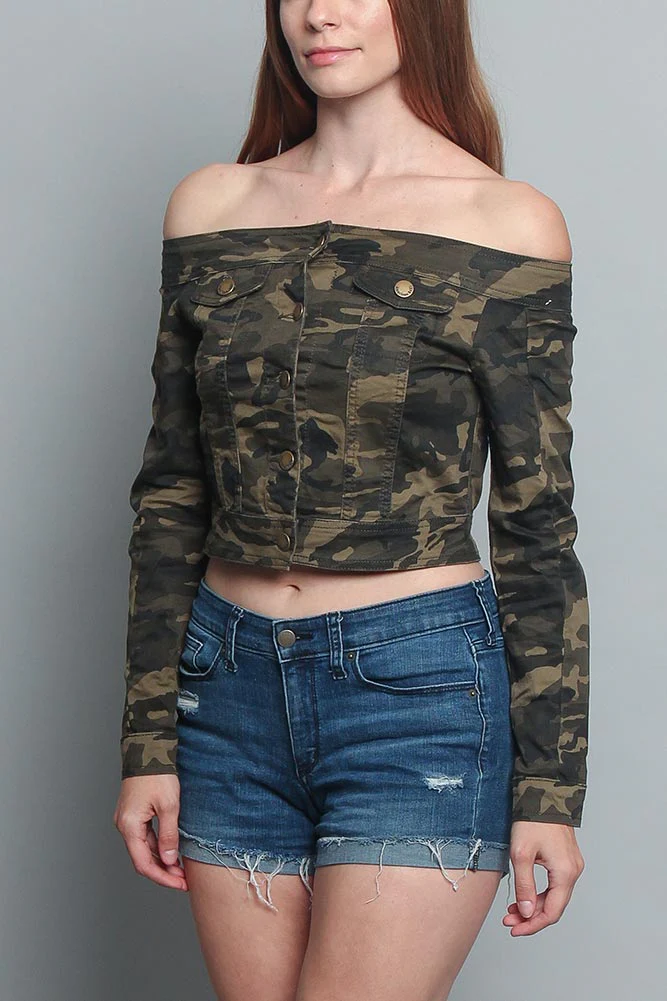 Colored Camo Off the Shoulder Shirt - Image 14
