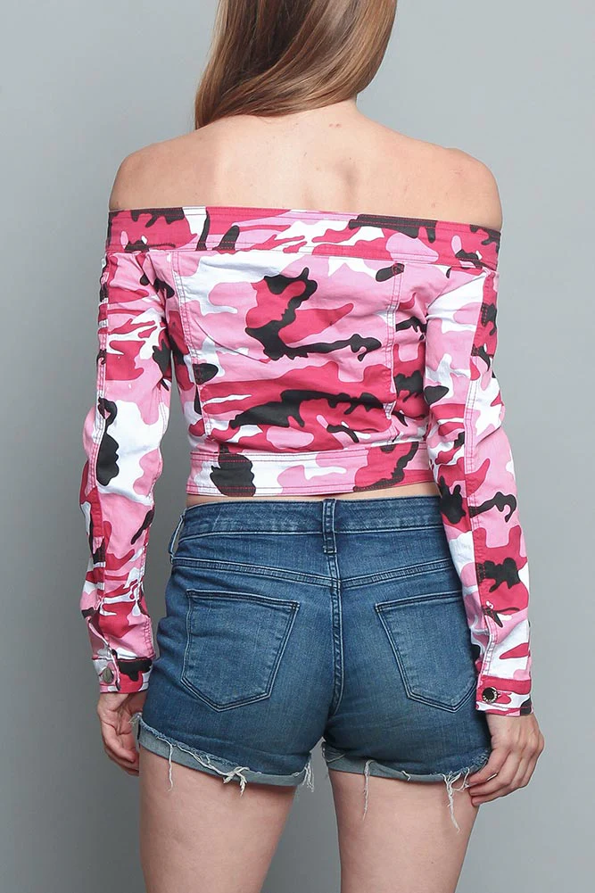 Colored Camo Off the Shoulder Shirt - Image 3