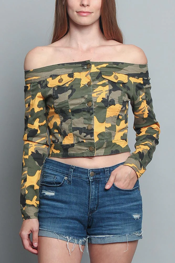 Colored Camo Off the Shoulder Shirt - Image 6