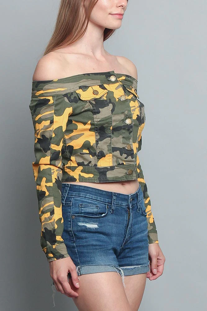 Colored Camo Off the Shoulder Shirt - Image 7