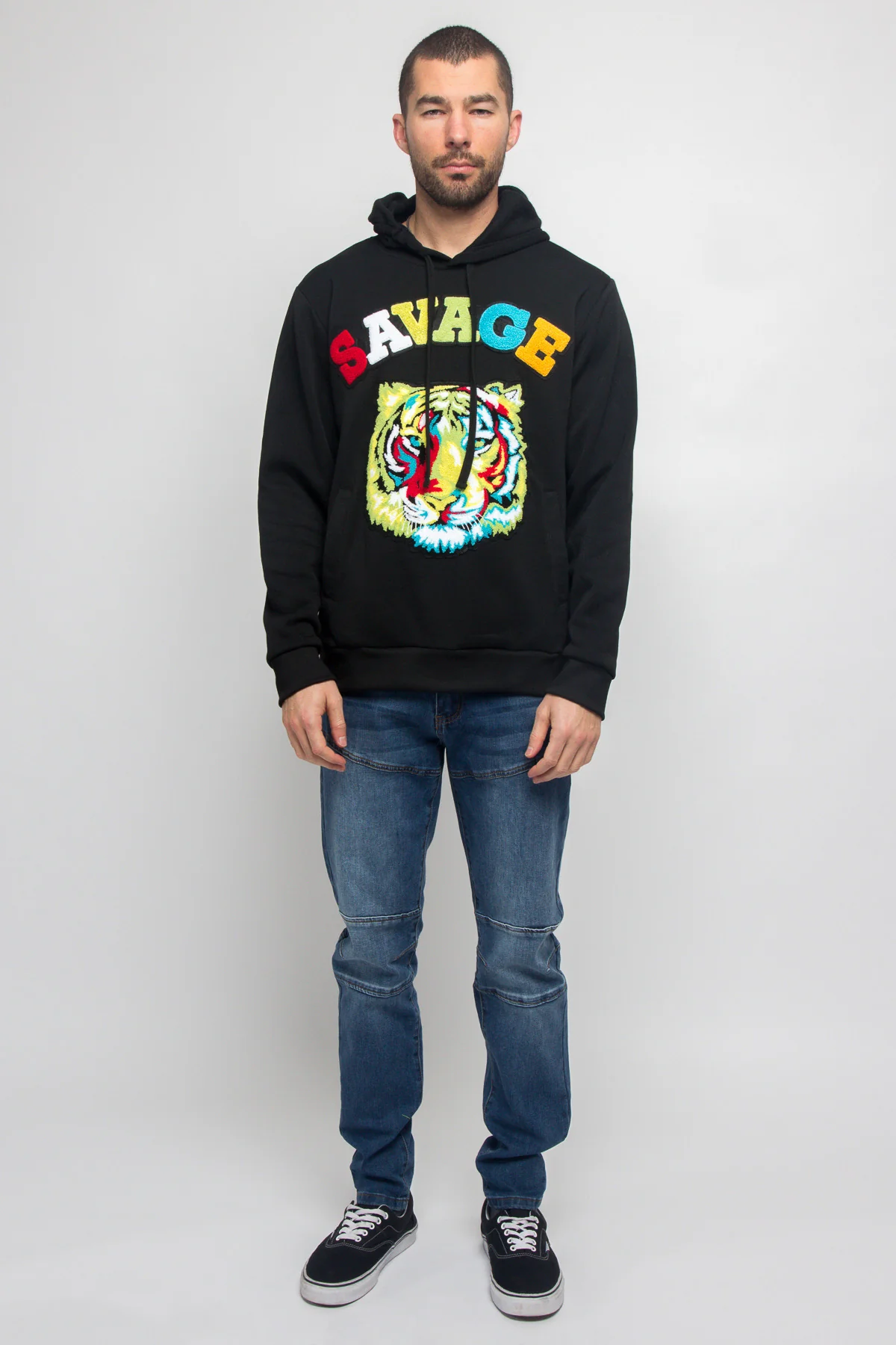 Colorful Chenille Patched Savage Tiger Hoodie - Image 6