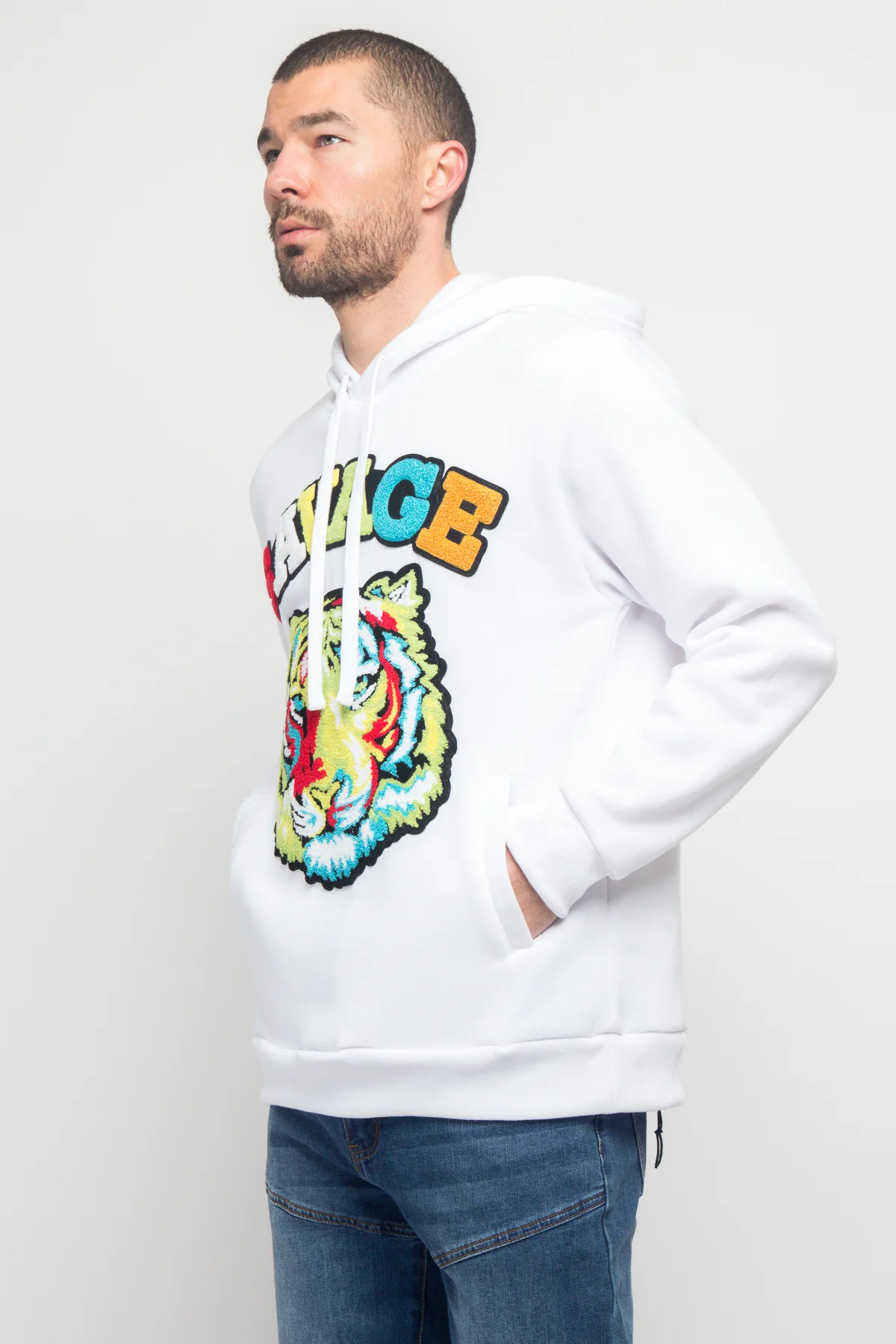 Colorful Chenille Patched Savage Tiger Hoodie - Image 8