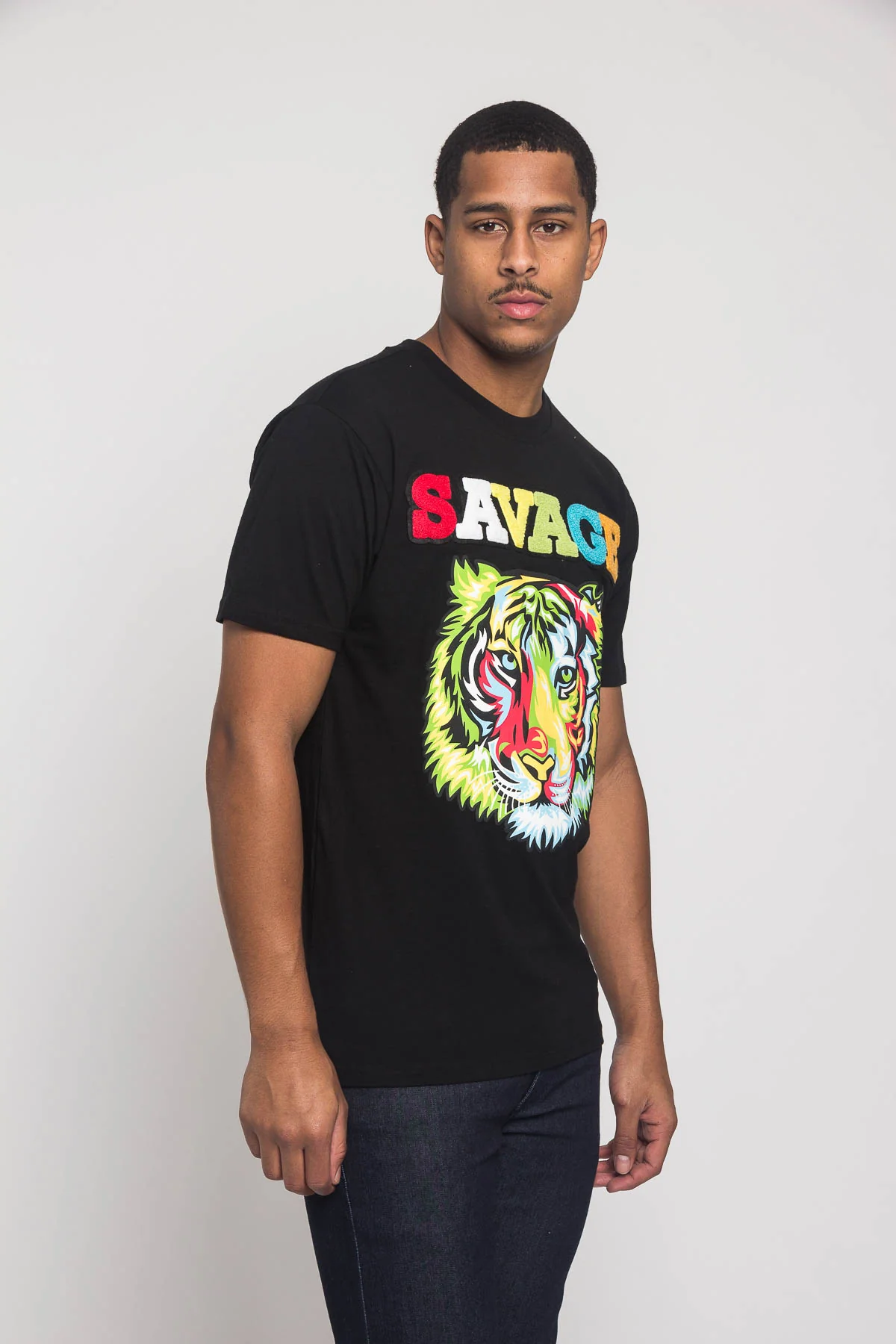 Colorful Chenille Patched Savage Tiger T-Shirt - Image 11