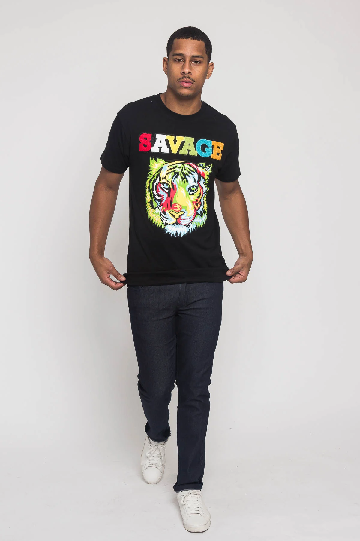 Colorful Chenille Patched Savage Tiger T-Shirt - Image 12