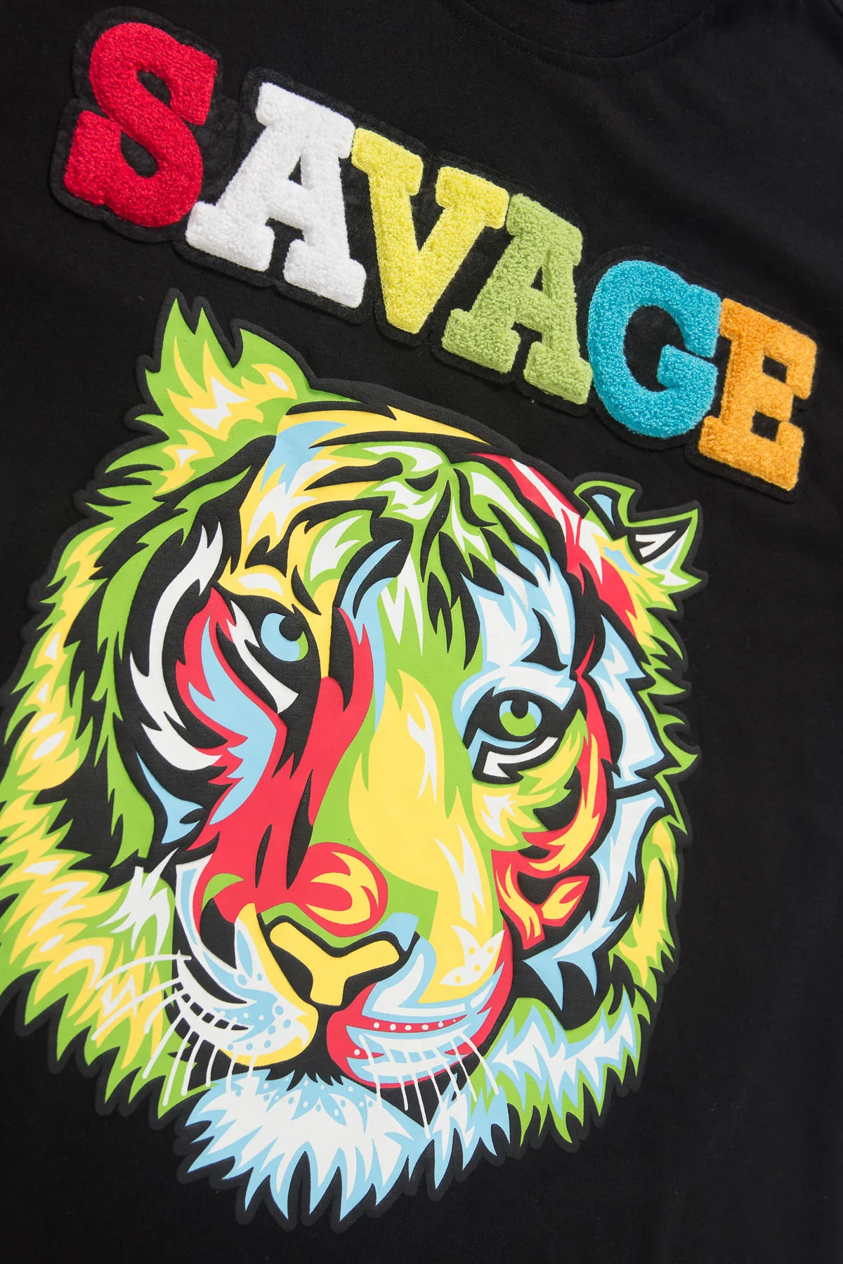Colorful Chenille Patched Savage Tiger T-Shirt - Image 13
