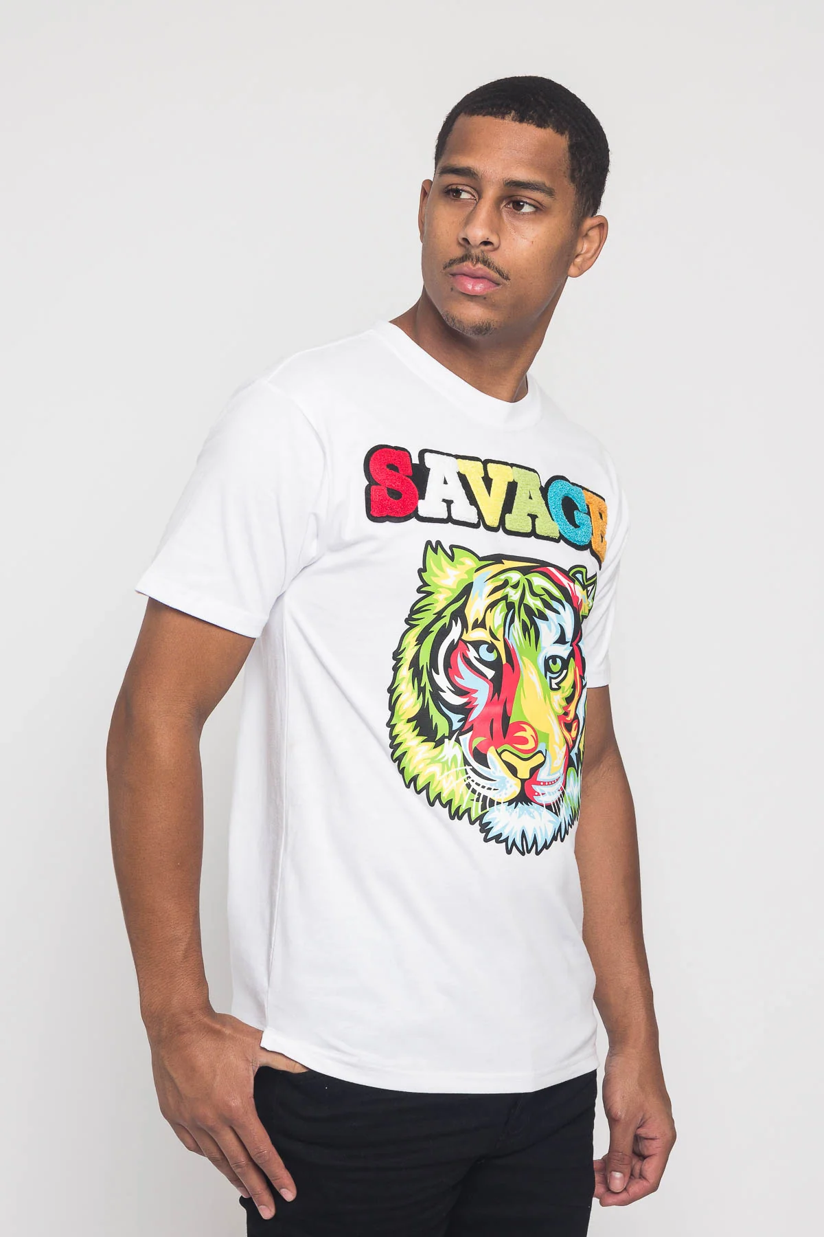 Colorful Chenille Patched Savage Tiger T-Shirt - Image 3