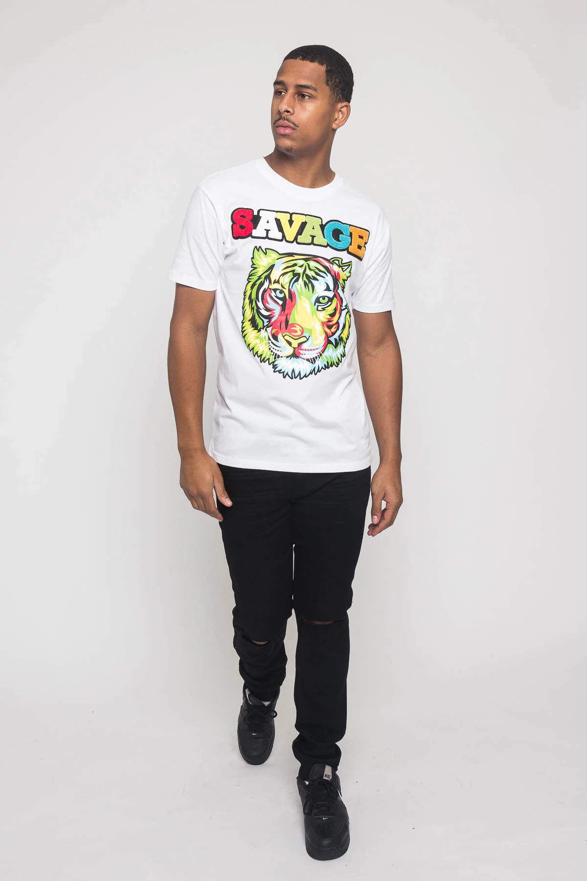 Colorful Chenille Patched Savage Tiger T-Shirt - Image 4