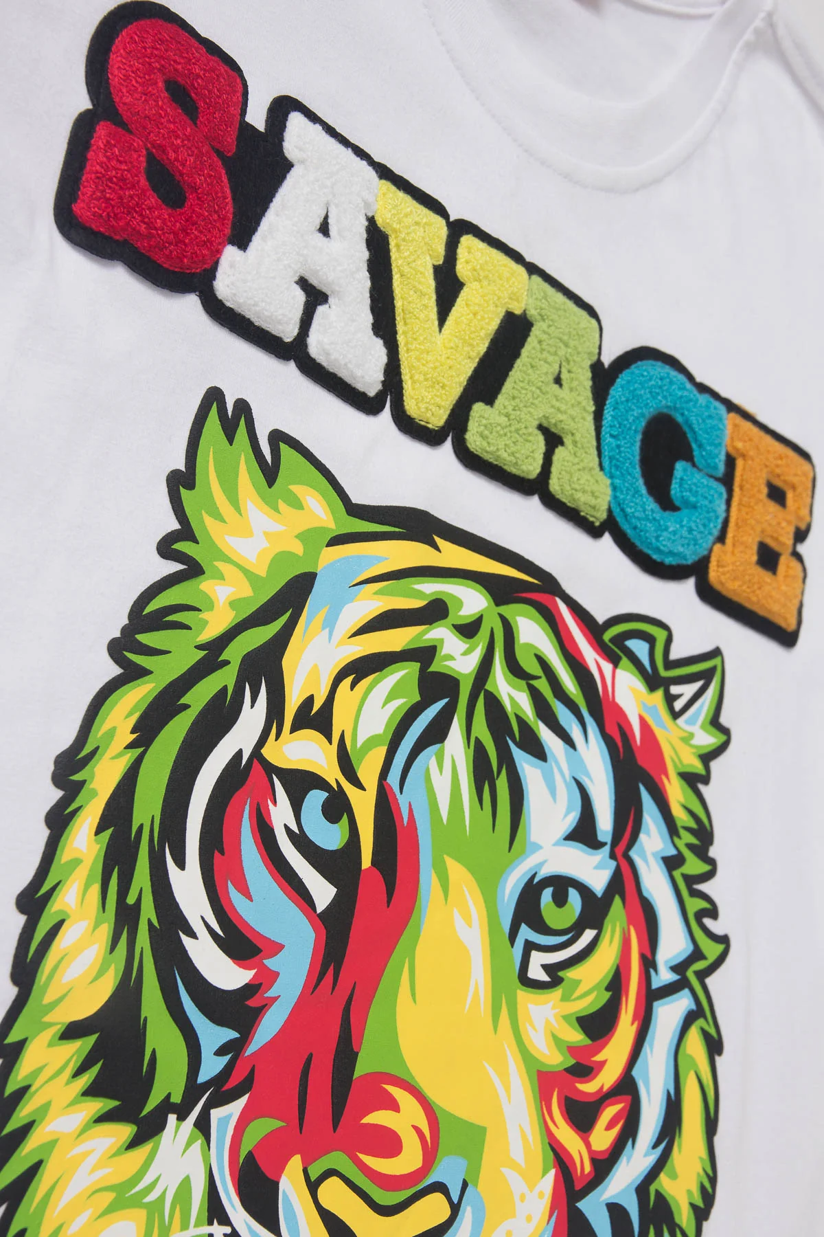 Colorful Chenille Patched Savage Tiger T-Shirt - Image 6