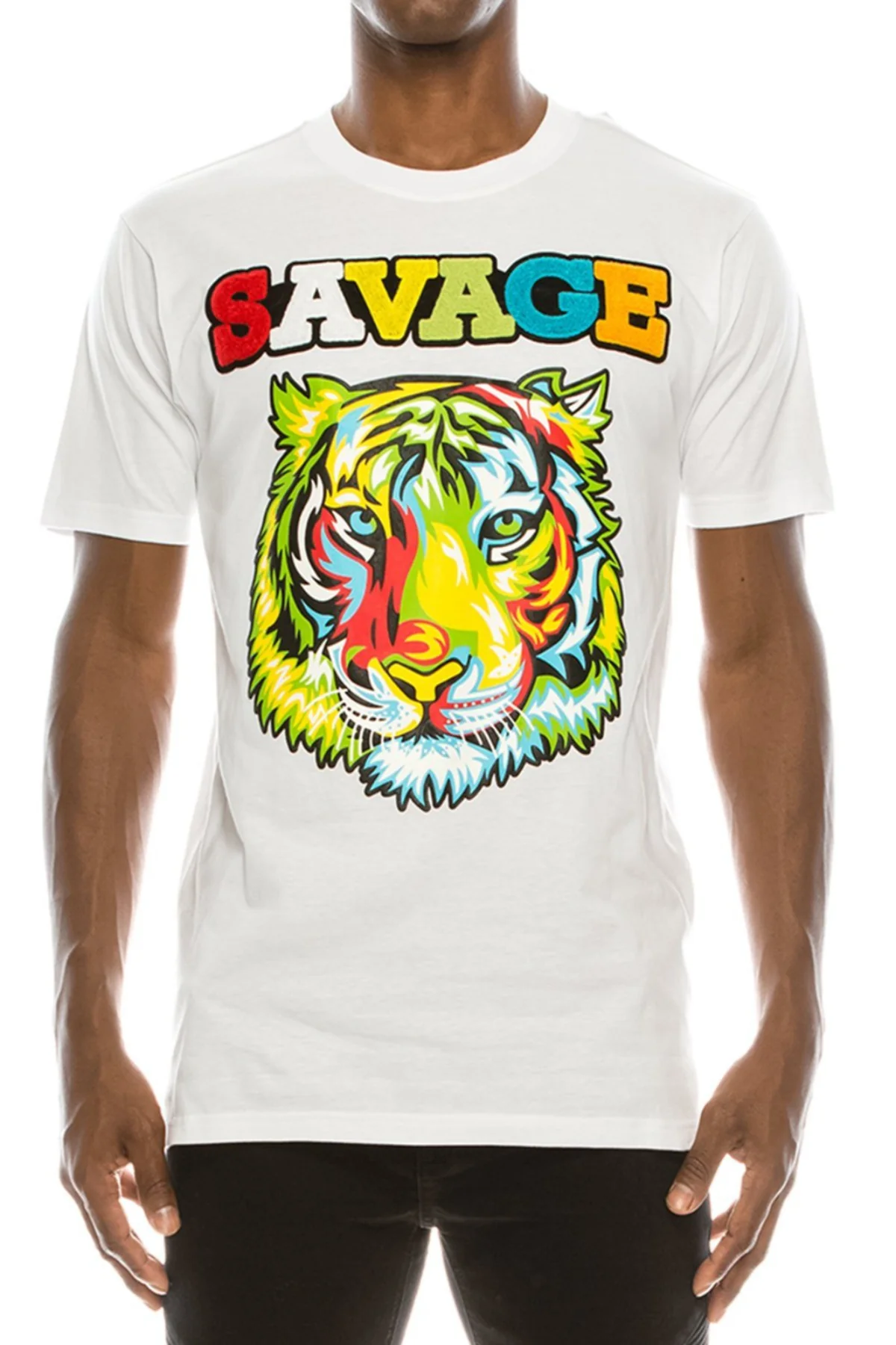 Colorful Chenille Patched Savage Tiger T-Shirt - Image 7