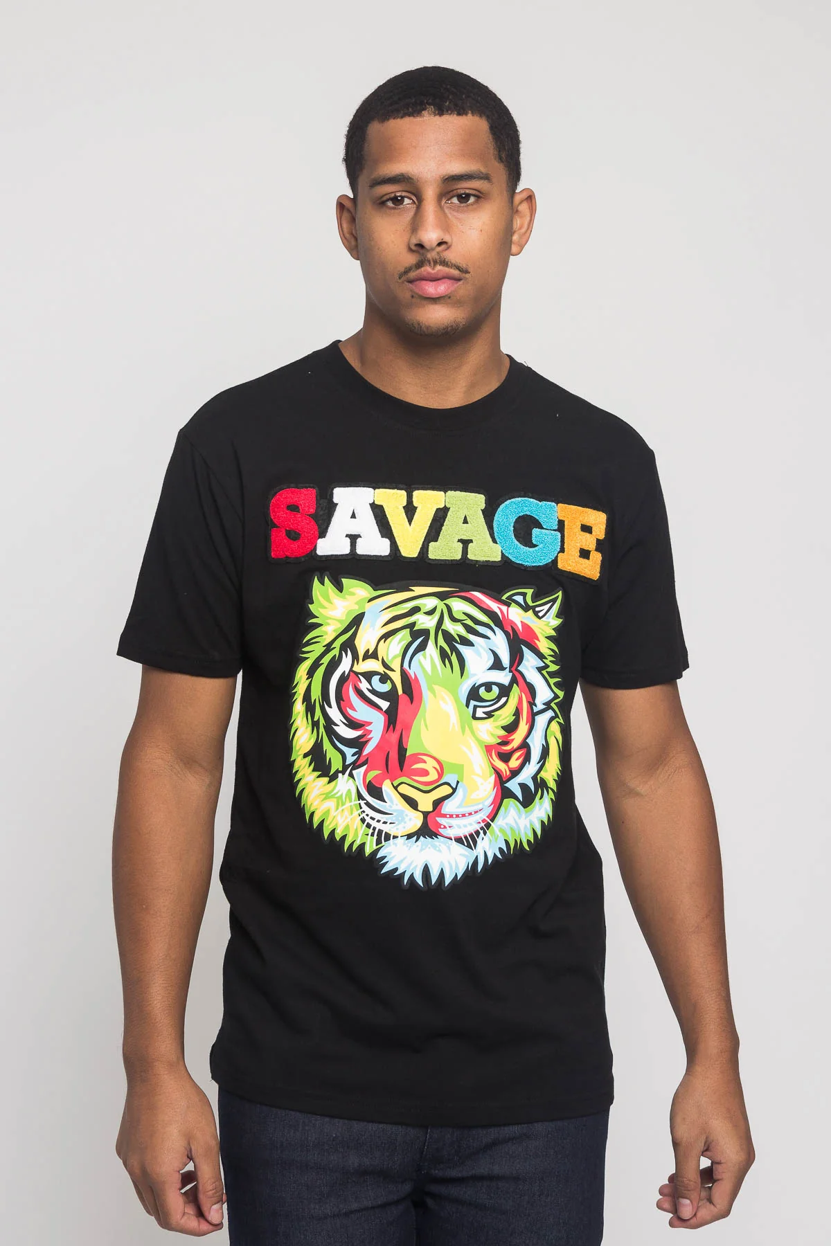 Colorful Chenille Patched Savage Tiger T-Shirt - Image 8