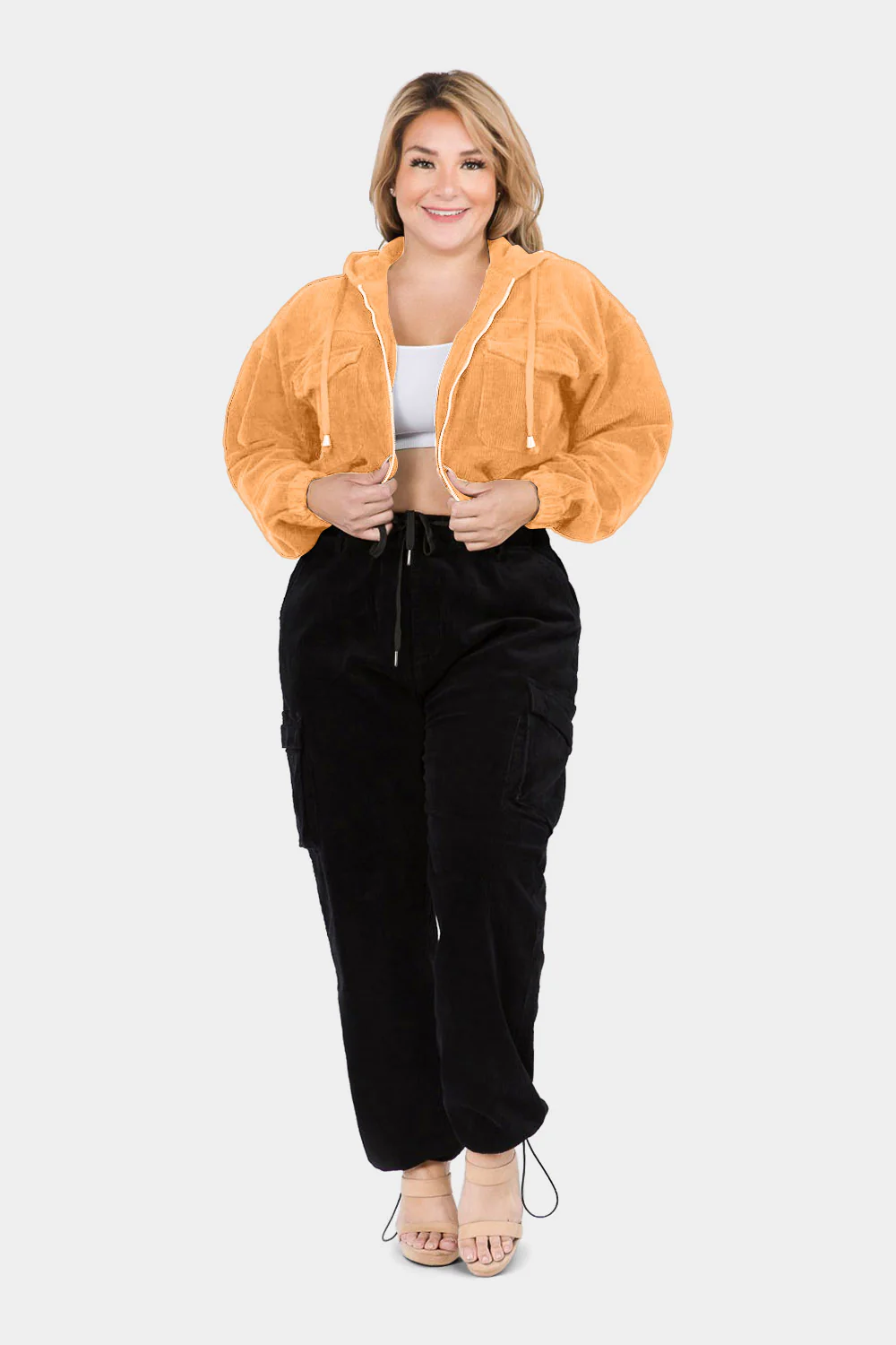 Corduroy Cropped Hoodie Jacket - Image 14