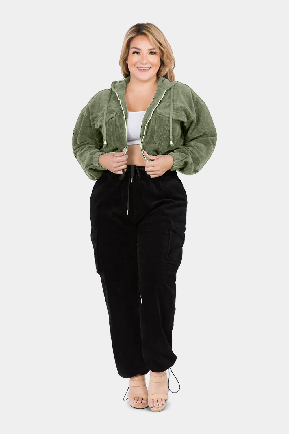 Corduroy Cropped Hoodie Jacket - Image 8