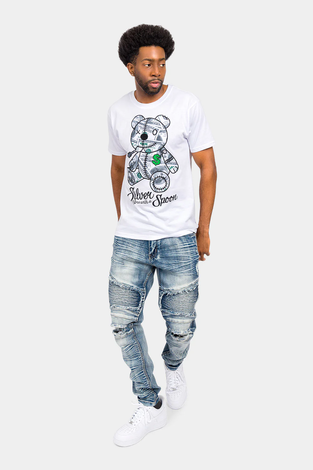 Crease Stacked Biker Denim Jeans - Image 5