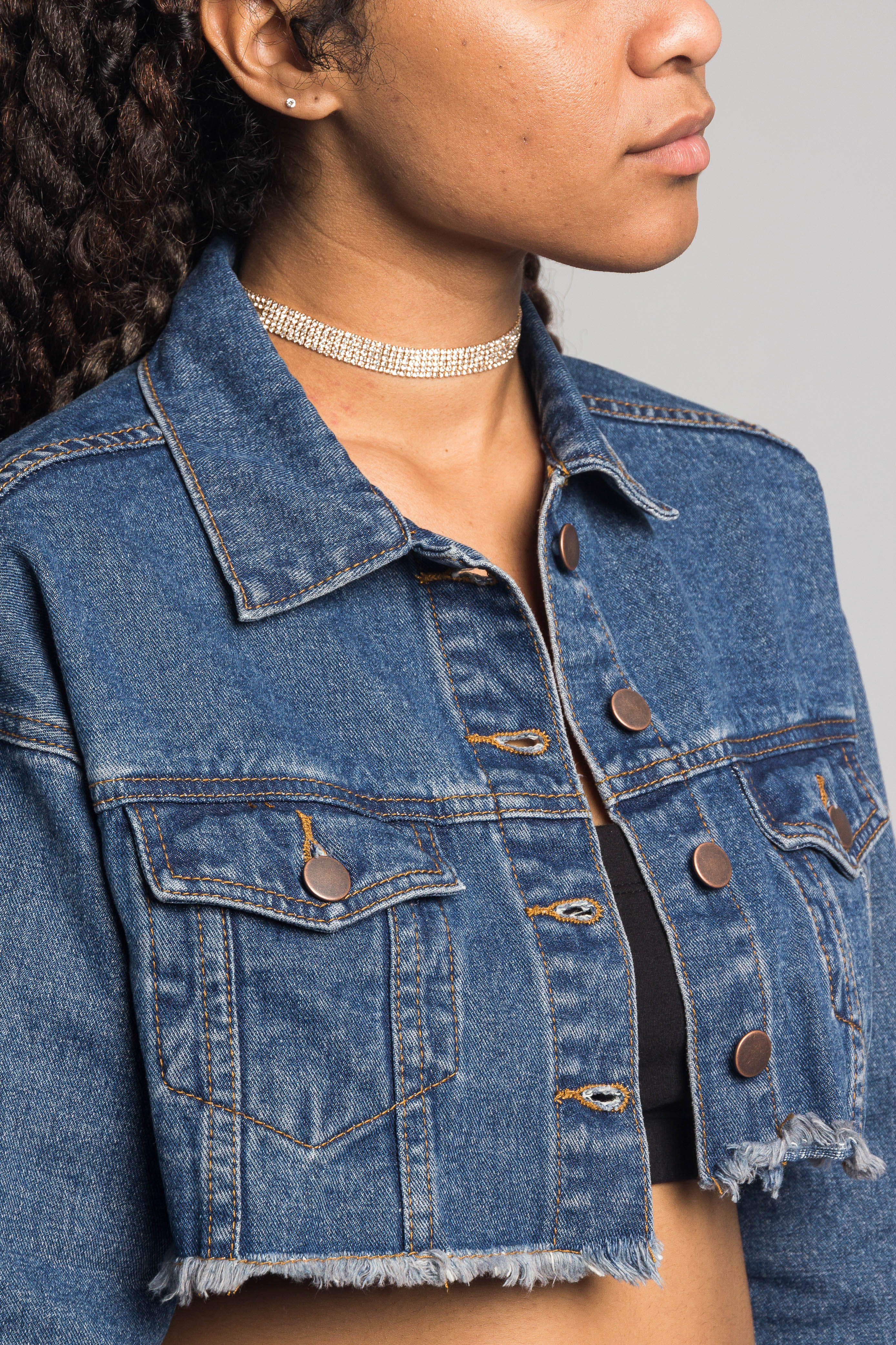 Cropped Backless Denim Jacket - Image 12