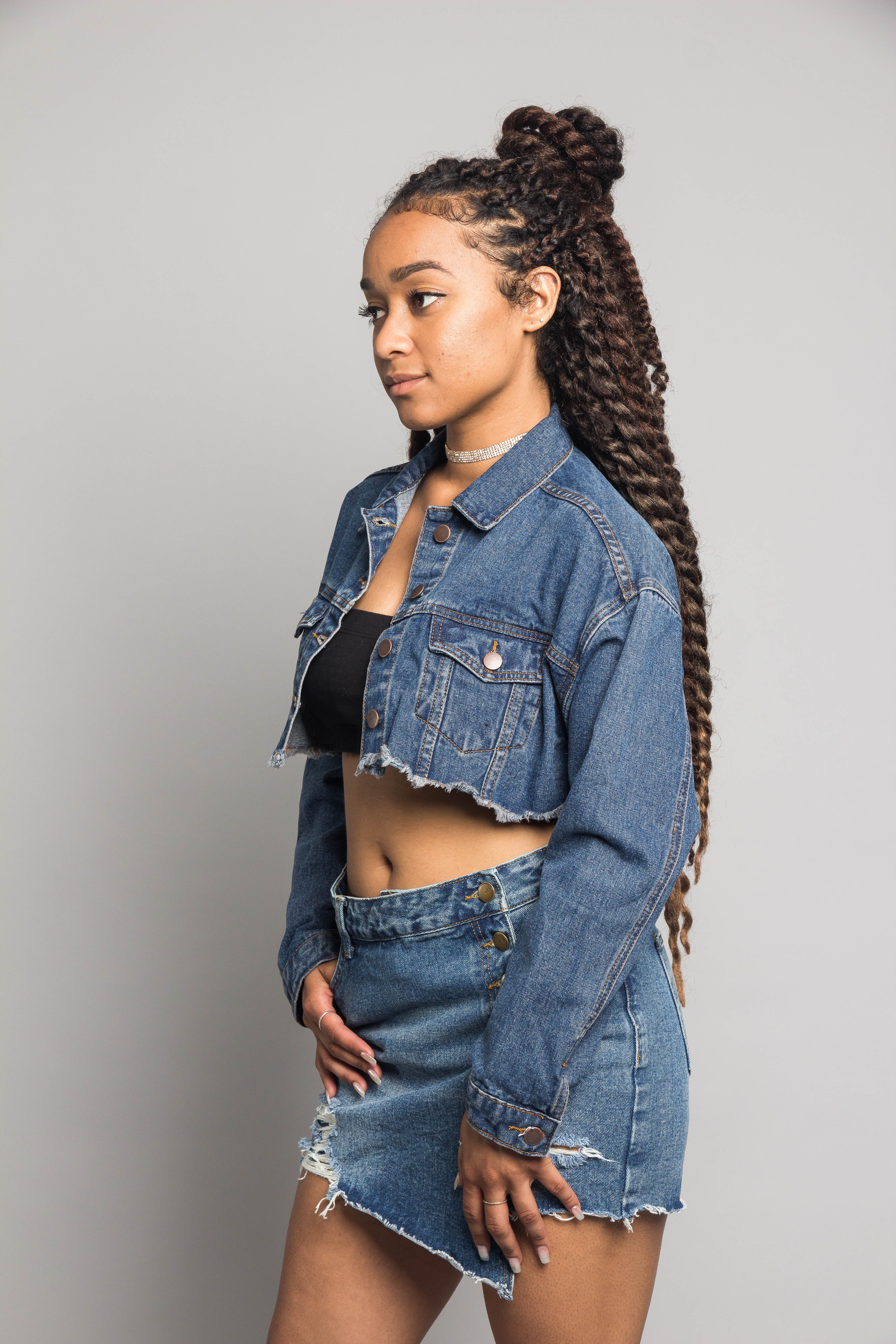 Cropped Backless Denim Jacket - Image 8