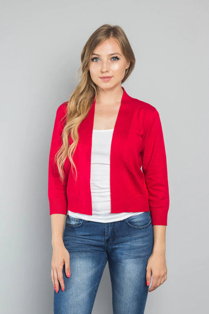 Women's Classic 3/4 Sleeve Cropped Cardigan - Image 101