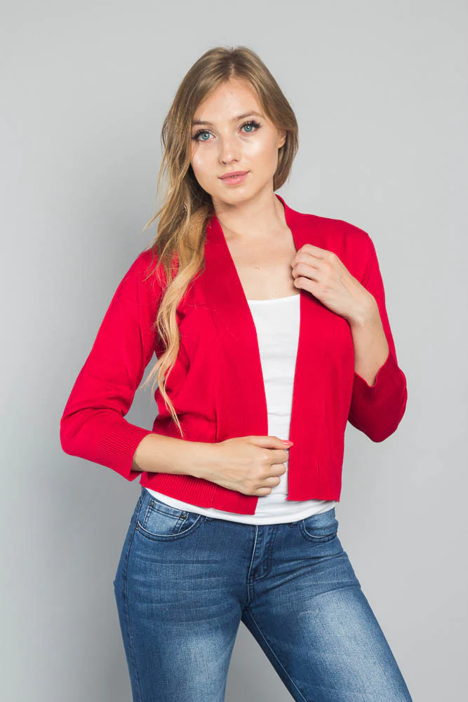 Women's Classic 3/4 Sleeve Cropped Cardigan - Image 104