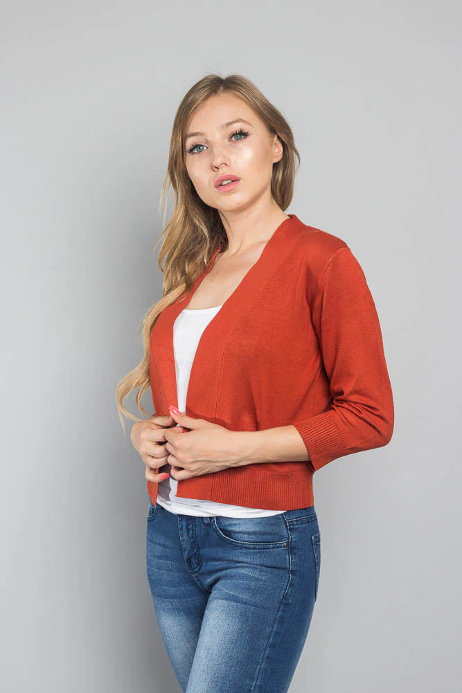 Women's Classic 3/4 Sleeve Cropped Cardigan - Image 107