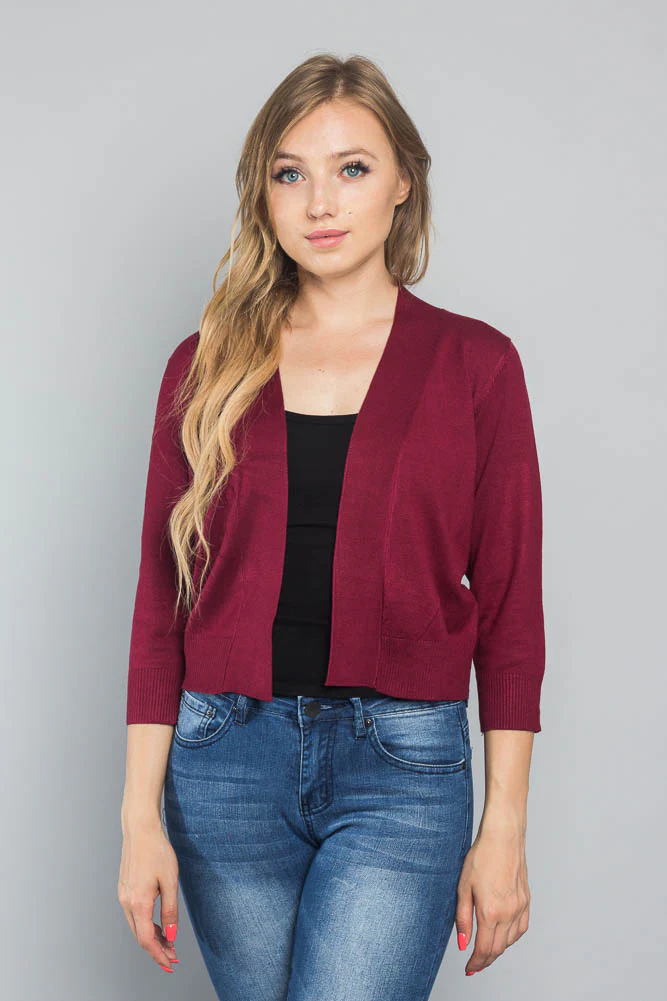 Women's Classic 3/4 Sleeve Cropped Cardigan - Image 11