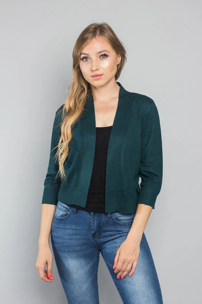 Women's Classic 3/4 Sleeve Cropped Cardigan - Image 111