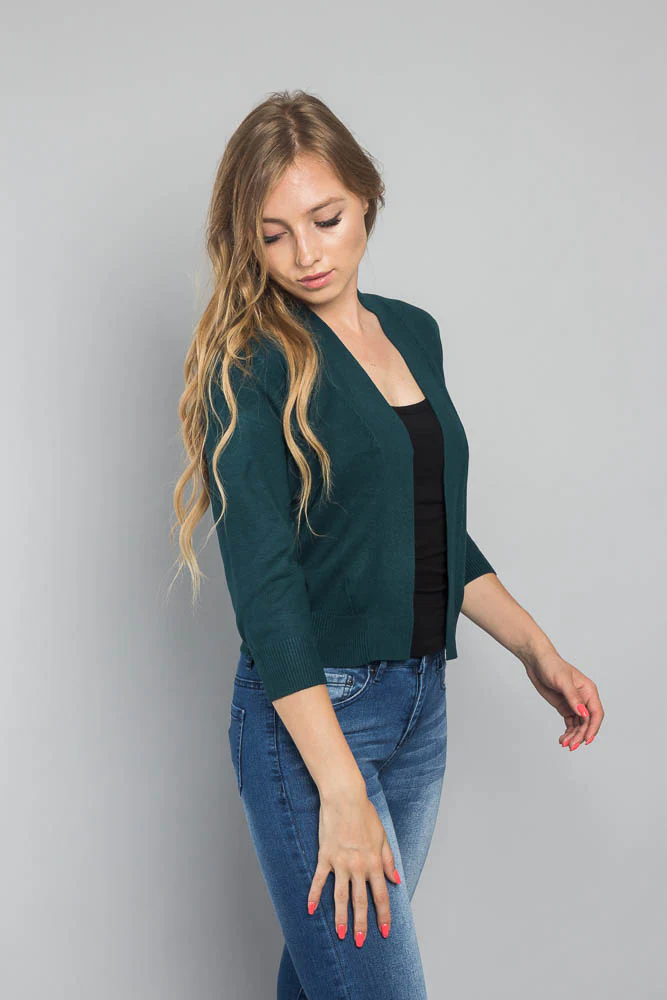 Women's Classic 3/4 Sleeve Cropped Cardigan - Image 114