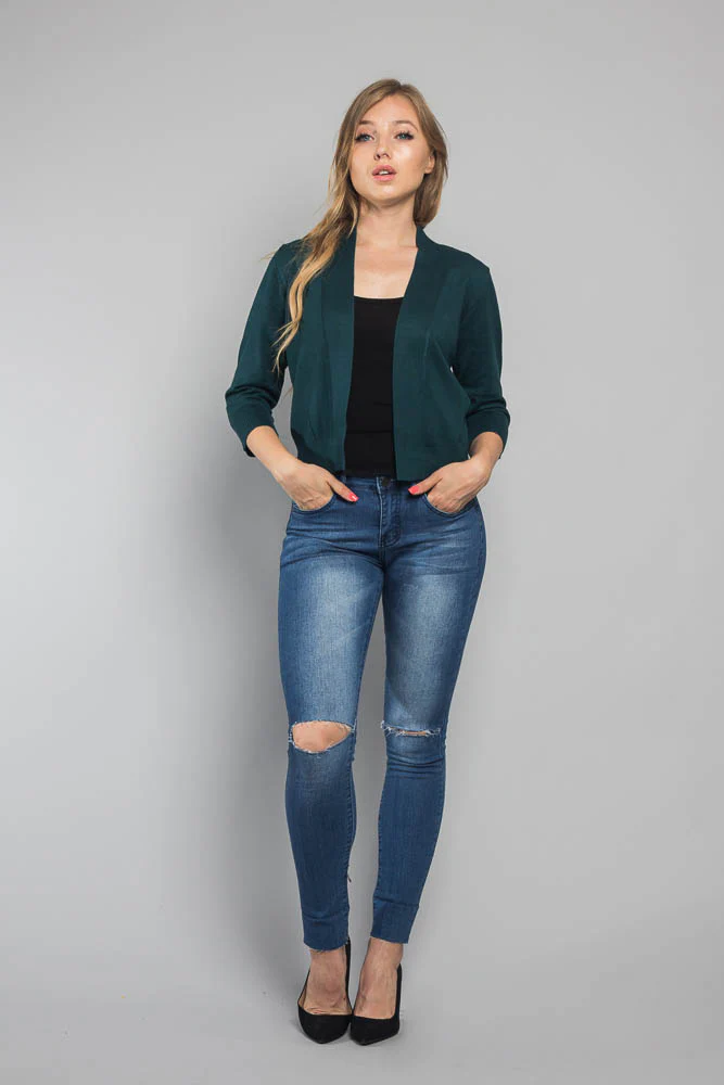 Women's Classic 3/4 Sleeve Cropped Cardigan - Image 115