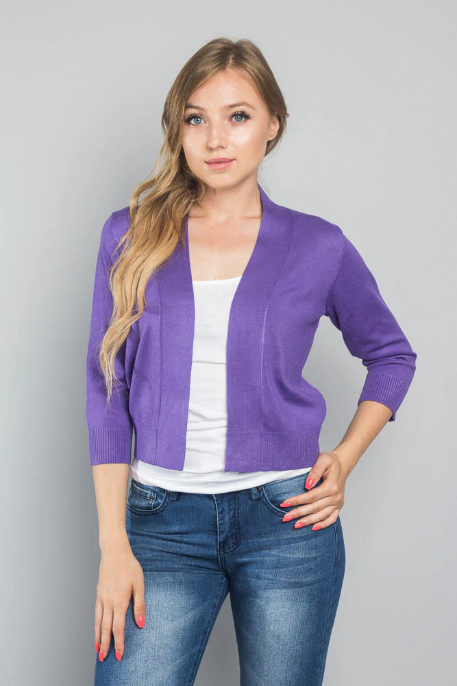 Women's Classic 3/4 Sleeve Cropped Cardigan - Image 116