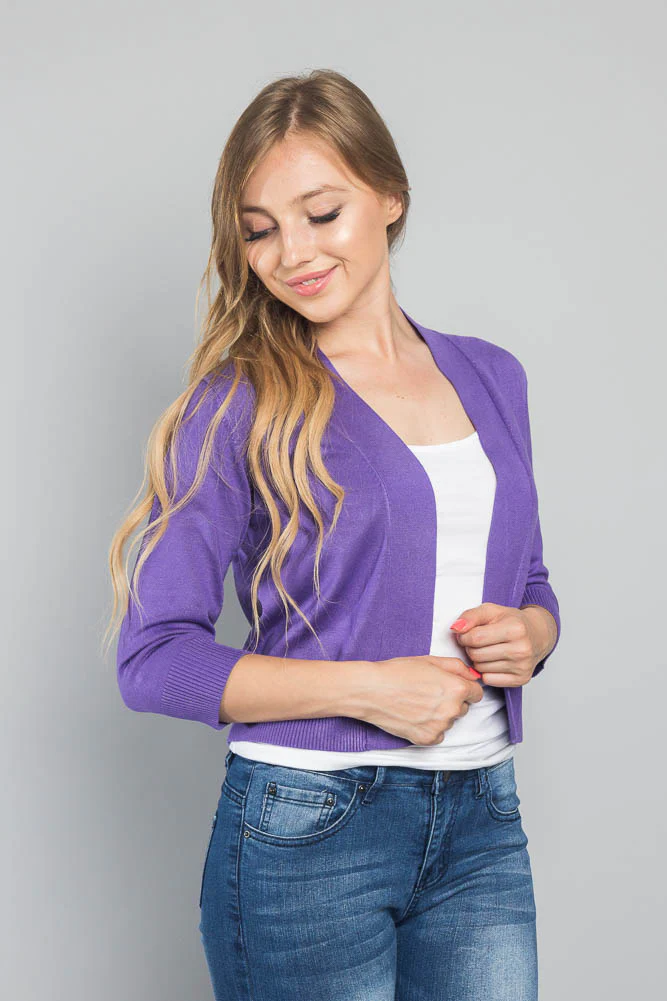 Women's Classic 3/4 Sleeve Cropped Cardigan - Image 119
